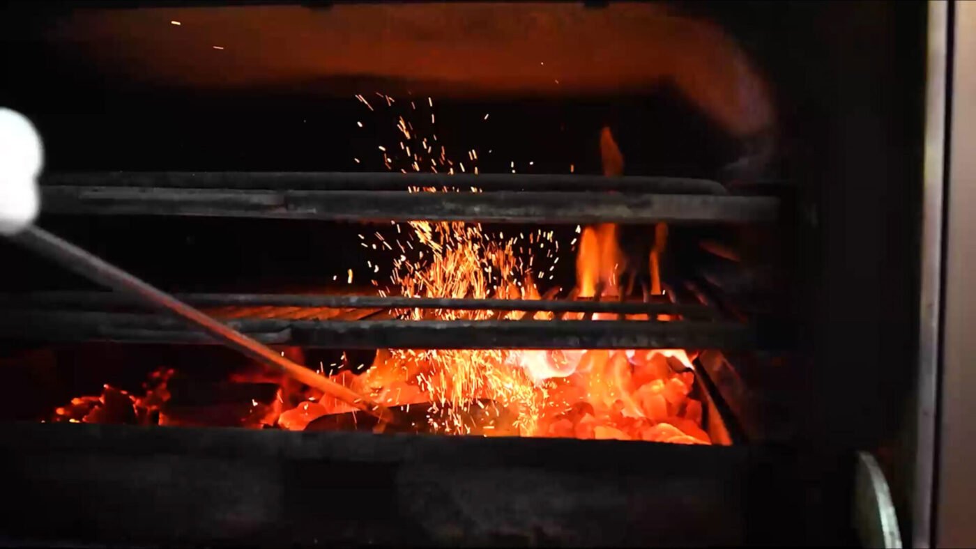 Flames inside a restaurant grill