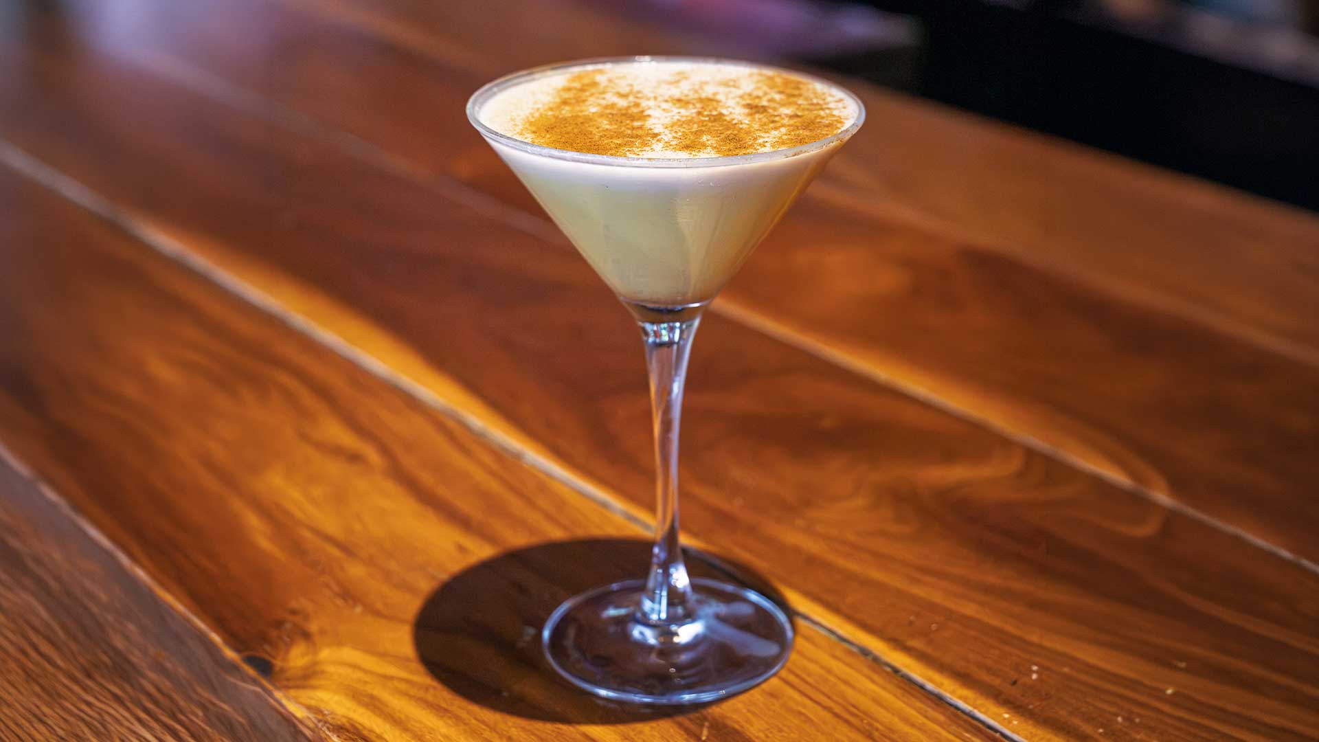 Pumpkin Patch cocktail featuring vanilla vodka, coffee liqueur, pumpkin spice, and cream